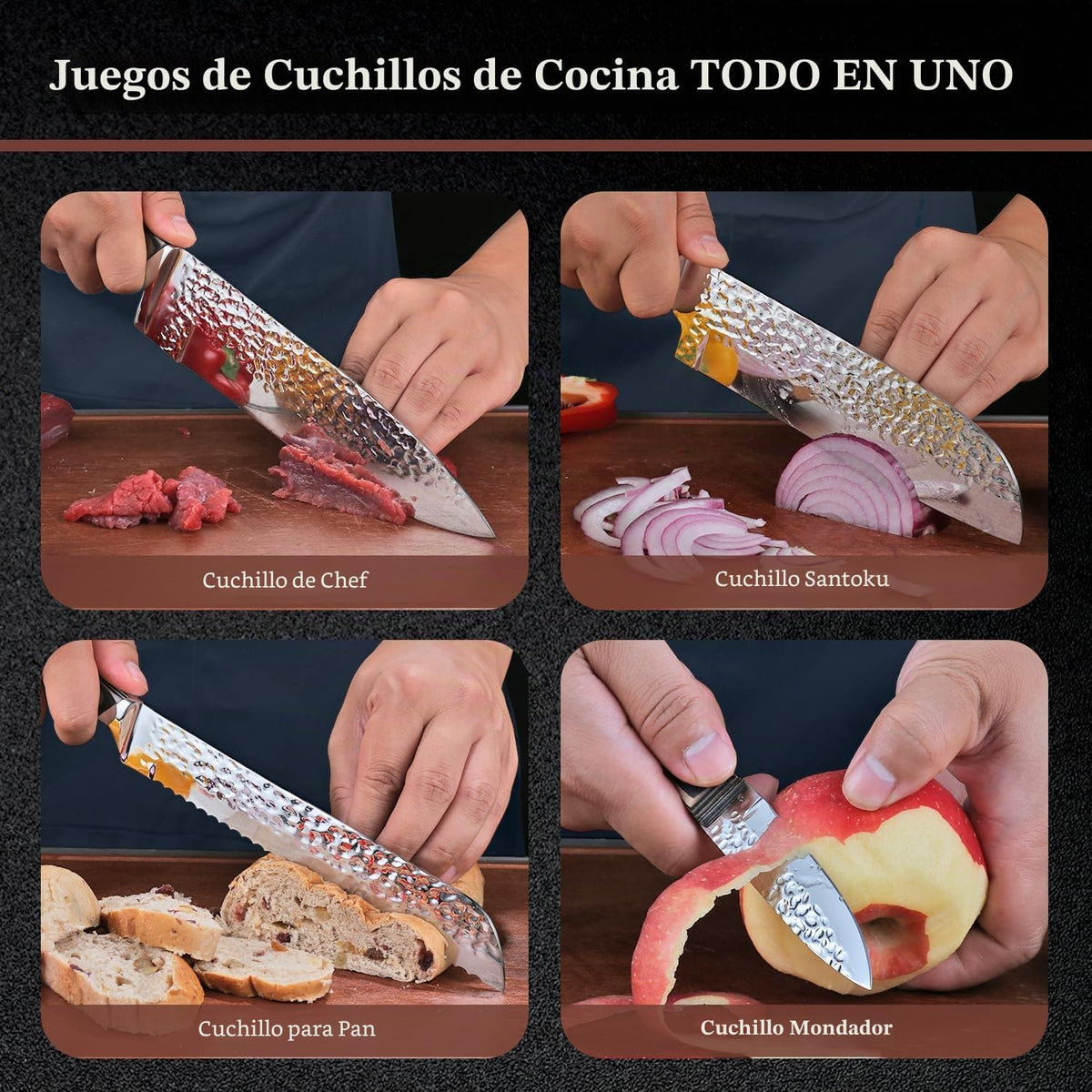 Juego de cuchillos para cocina, juego de cuchillos de diseño martil...