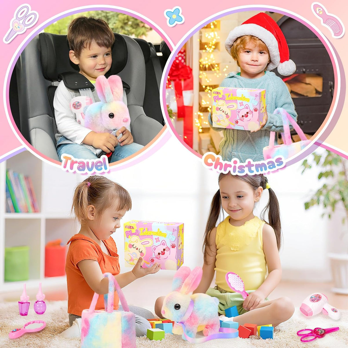 NINAOR Juguetes interactivos de peluche para niños con bolsas de ma...