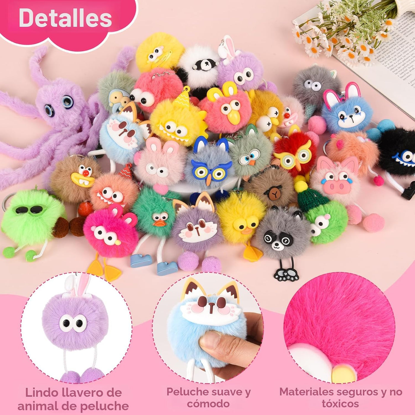 LiYiQ 30 piezas de lindos llaveros de peluche kawaii a granel para...