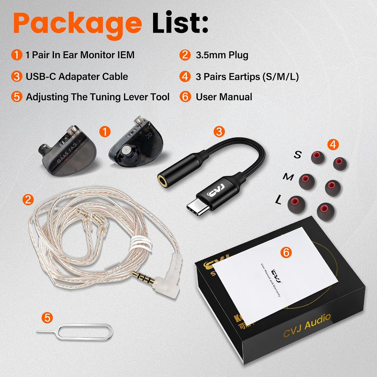 IEM de alta fidelidad equilibrado con 0.1 in+USB C, auriculares par...