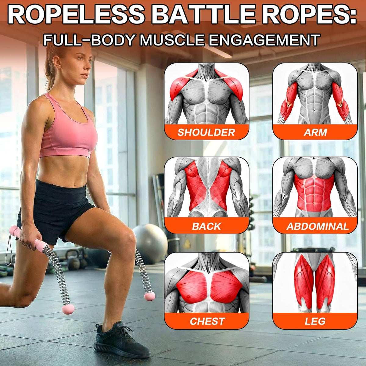 Cuerdas de batalla sin cuerda para gimnasio en casa, cuerdas de bat...