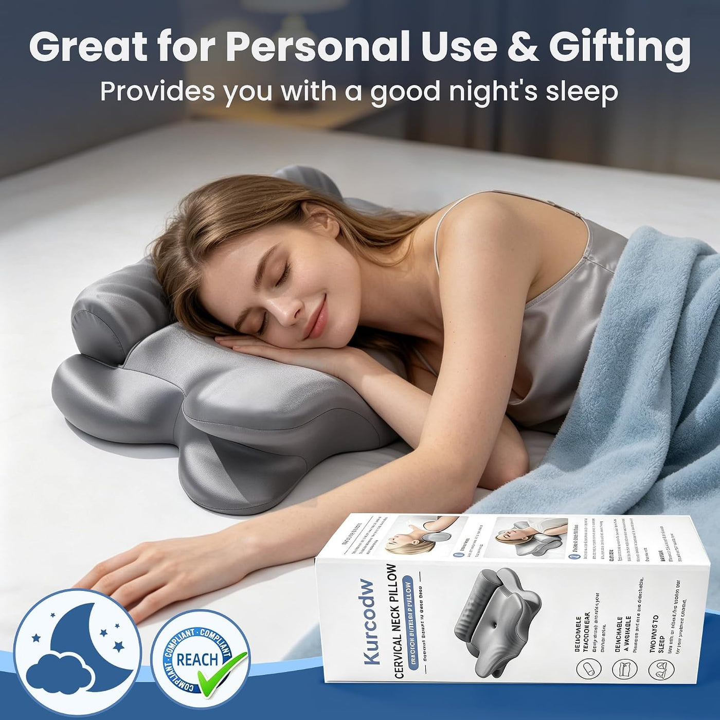 Kurcodw Almohada cervical para aliviar el dolor de cuello, almohada...