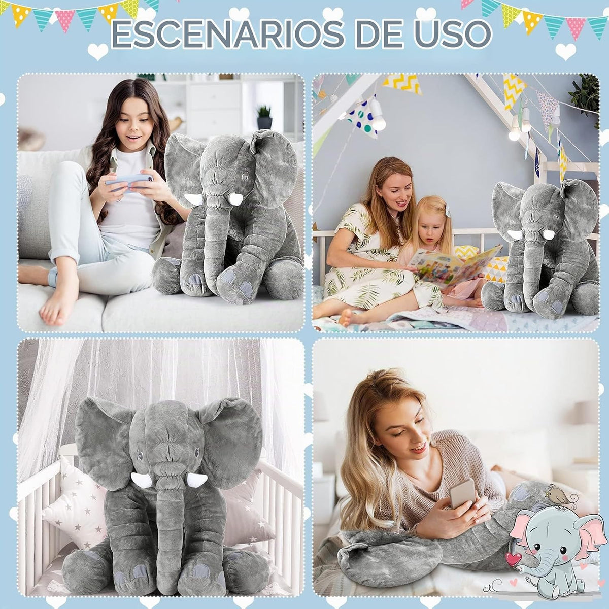 Yulejo Elefante de peluche gigante, almohada de animal de peluche g...