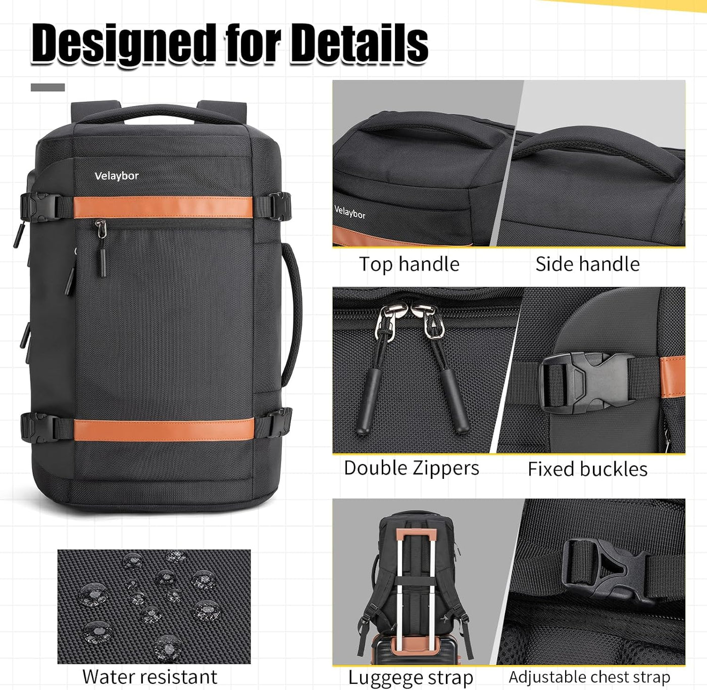 Mochila de viaje Velaybor 42L con 4 cubos de embalaje, bolsa de man...