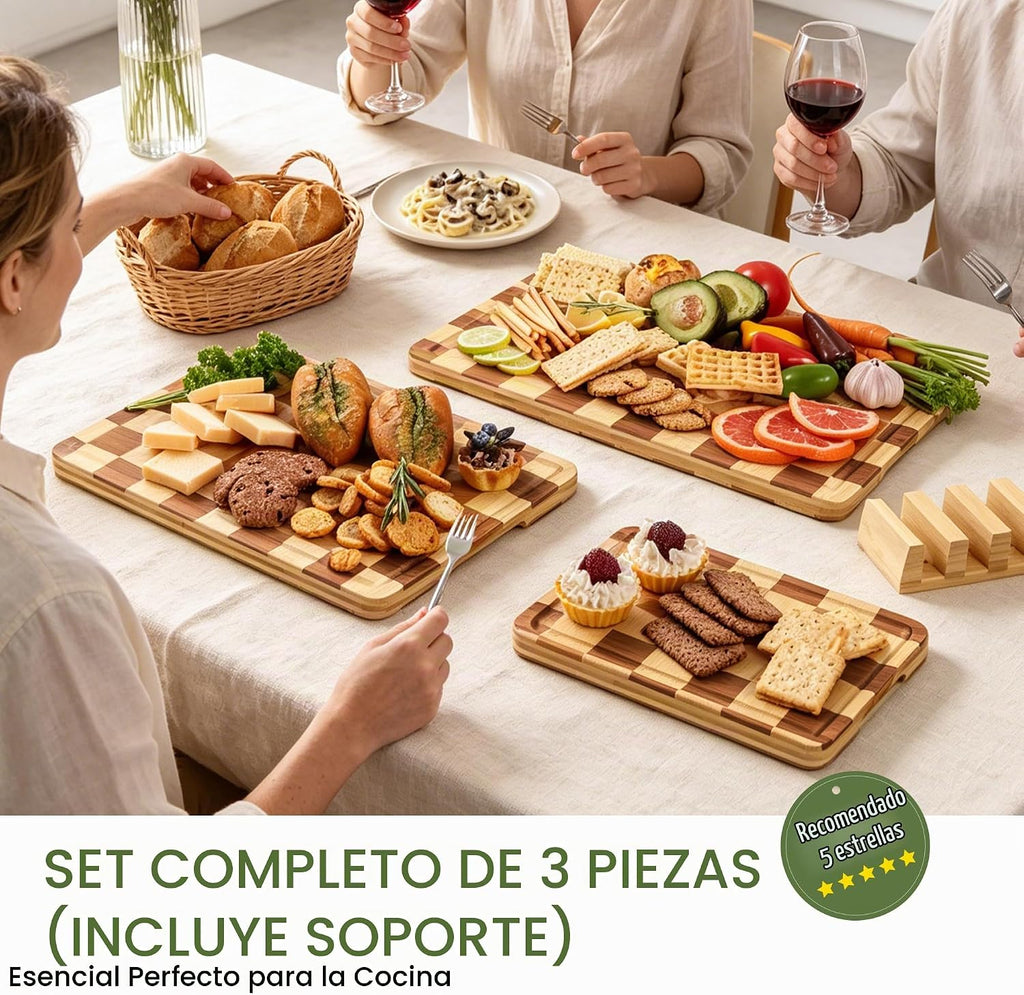 Juego de 3 tablas de cortar de bambú para cocina, tabla de cortar d...