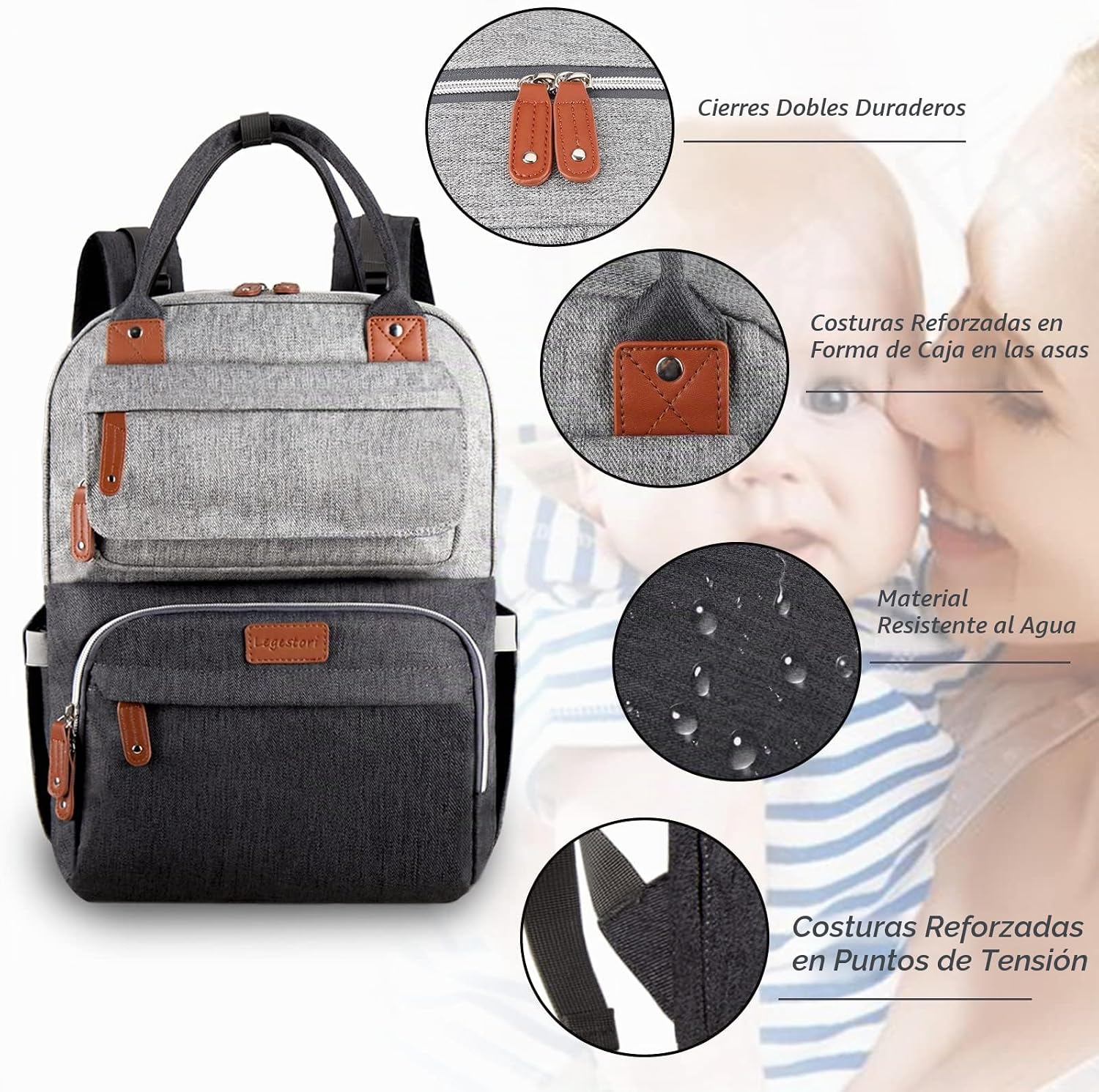 Mochila de Pañales Legestori, Mochila para Pañales de Niña con Bols...