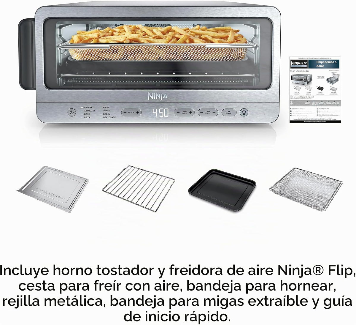 Ninja Horno tostador abatible y freidora de aire, 8 en 1, acero ino...