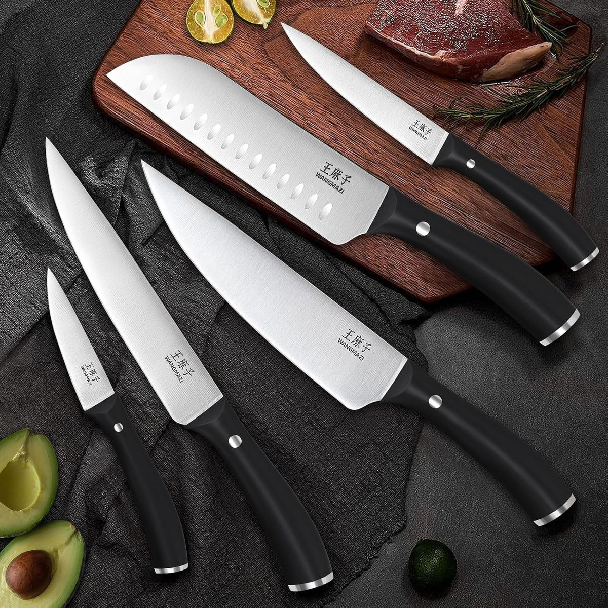 WANGMAZI Juego de cuchillos de chef Premium de alta calidad, mango...