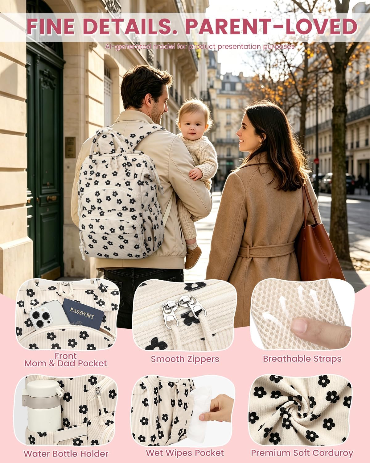 Pritent Mochila para pañales de gran capacidad para mamá, bolsa de...