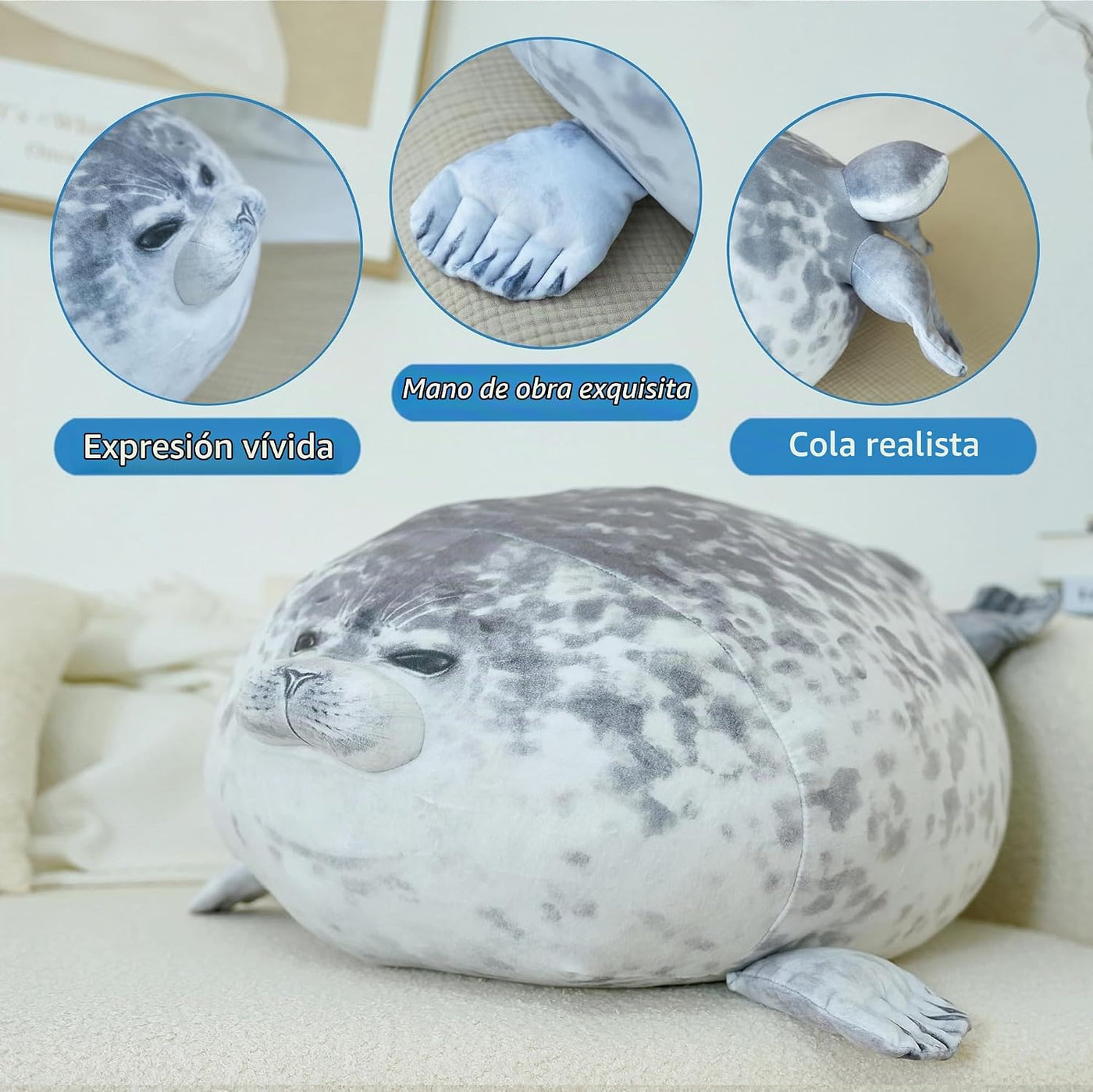 LUXSIT - Almohada de foca gordita de 31.5 pulgadas, almohada grande...