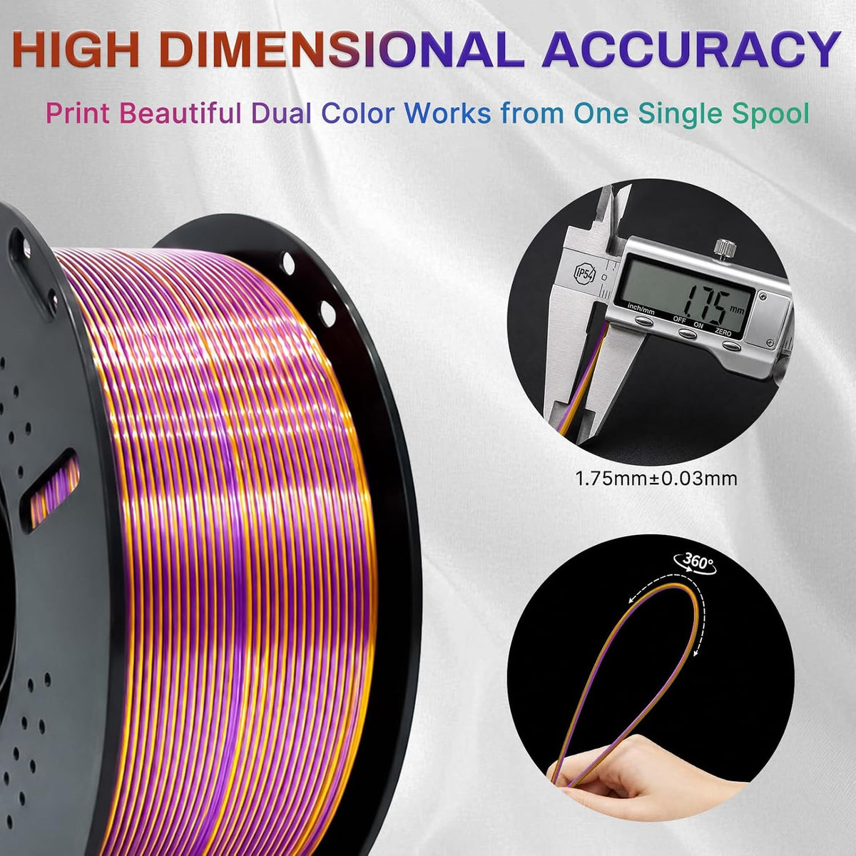Colourbing Filamento de impresora 3D PLA+ de seda presecado de dobl...