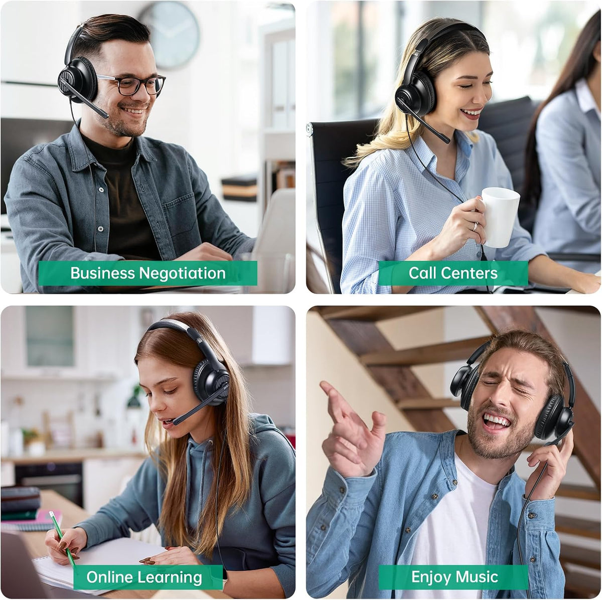 EKSA H8 - Auriculares USB con micrófono para trabajo, auriculares e...