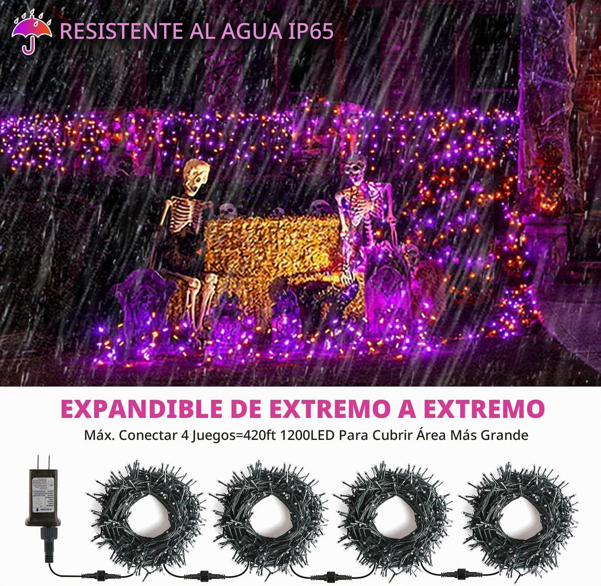 VTECHOLOG - 300 luces LED moradas y naranjas para árbol de Navidad,...