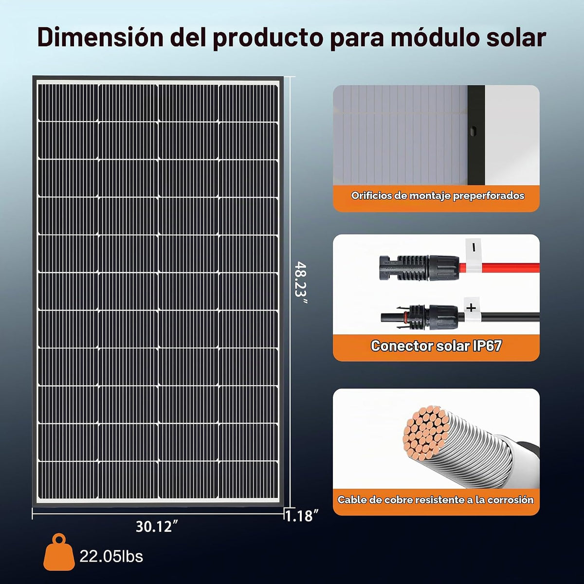 Xilanseek Panel solar bifacial de 200 W, kit de panel solar monocri...