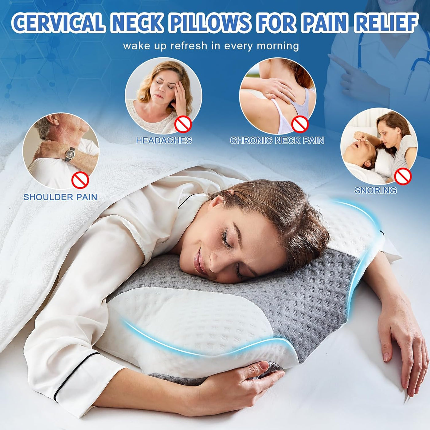 Almohadas cervicales para el cuello con espuma viscoelástica, almoh...