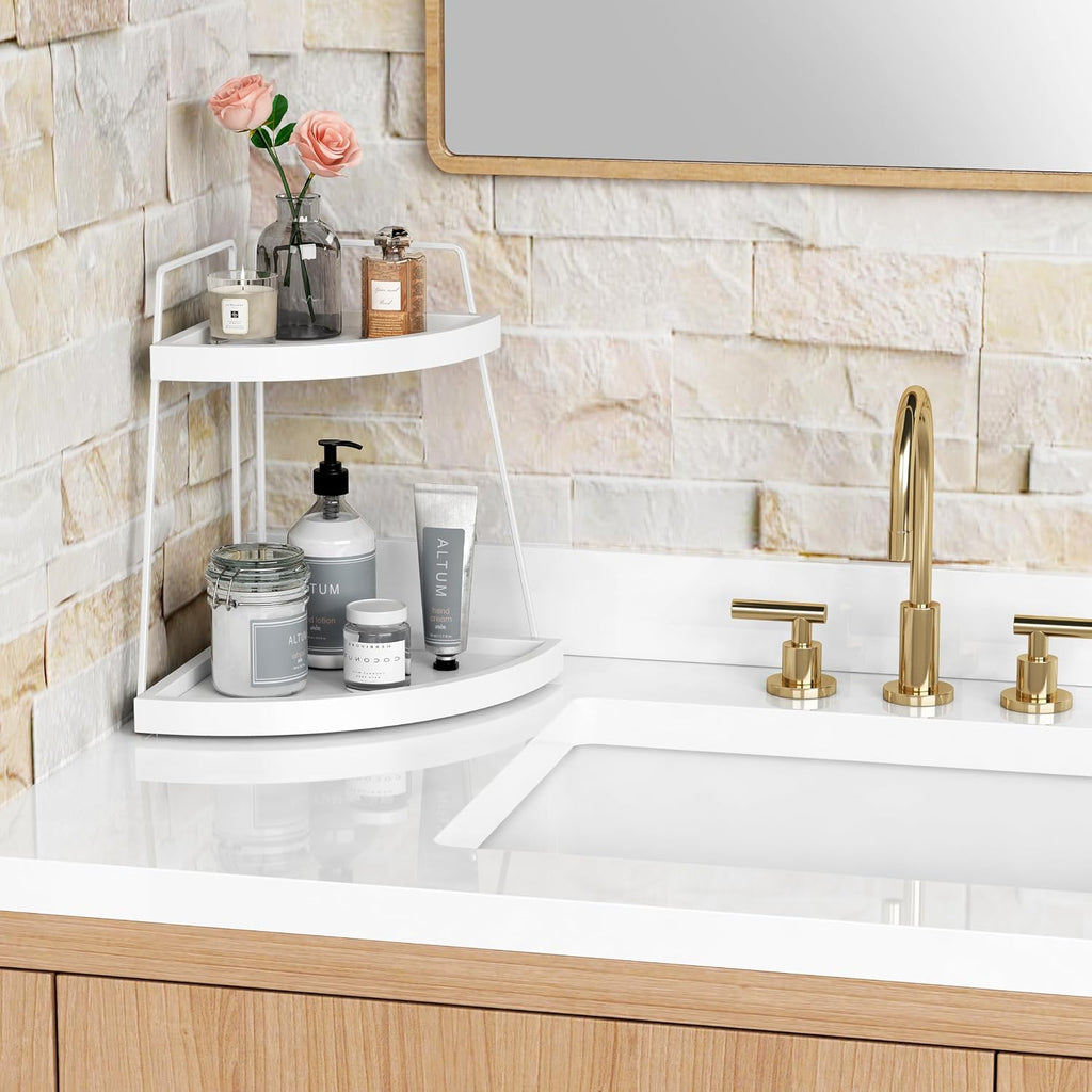 Forbena Organizador de Encimera de Baño de Esquina Blanco de 2 Nive...