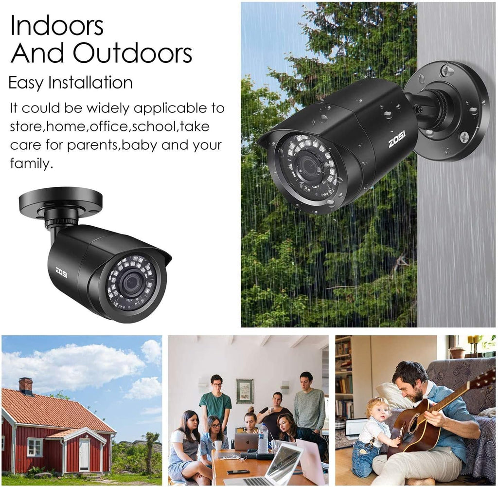 ZOSI Cámara de seguridad con cable 1080P HD TVI, paquete de 4, visi...
