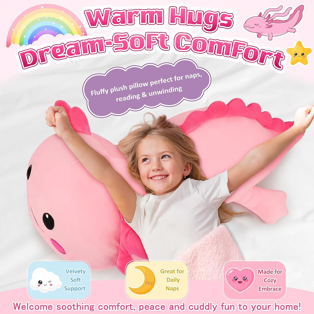 Peluche de ajolote rosa gigante de 30 pulgadas, almohada de peluche...