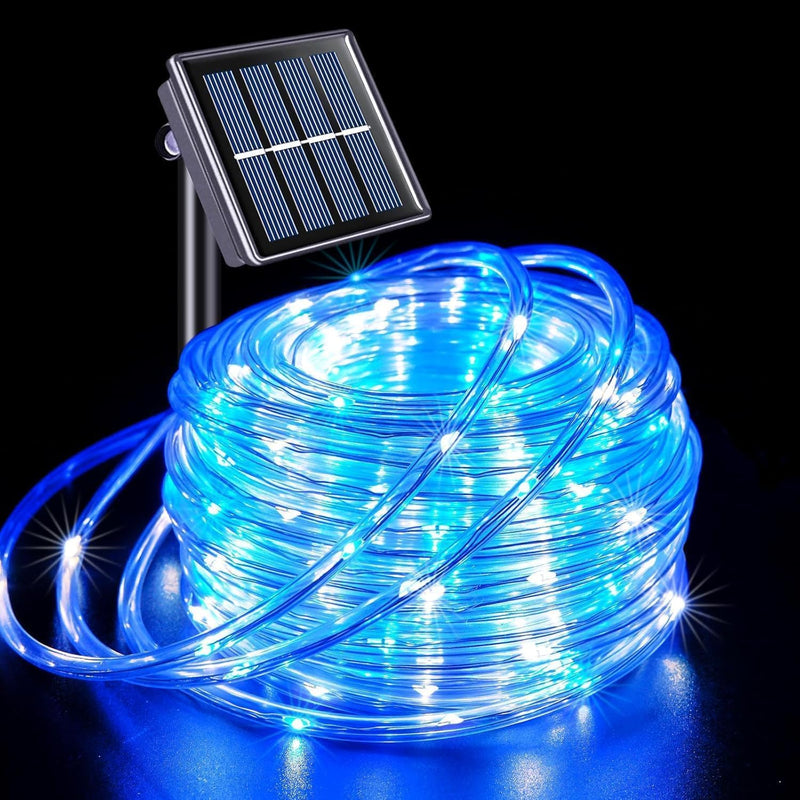 QITONG 200 luces LED solares de cuerda azul y blanco