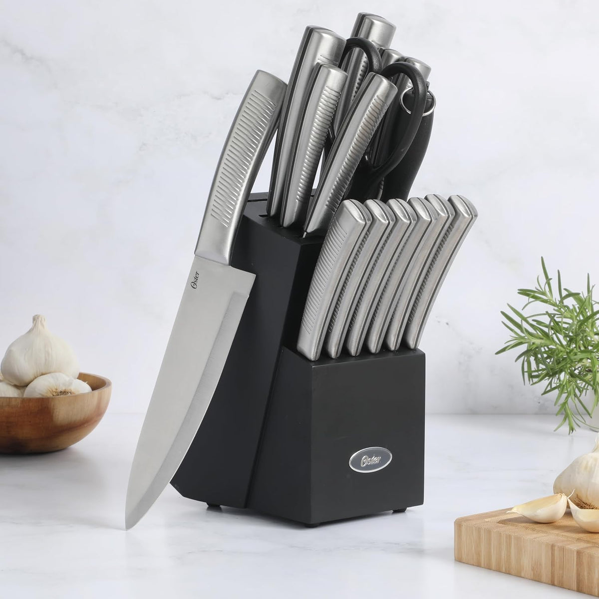 Oster Eddington Juego de 16 cuchillos de cocina de acero inoxidable...