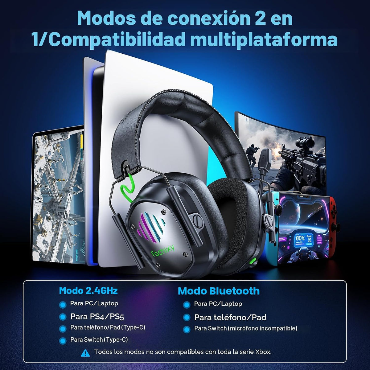 Auriculares inalámbricos para juegos para PS5, PS4, PC, interruptor...