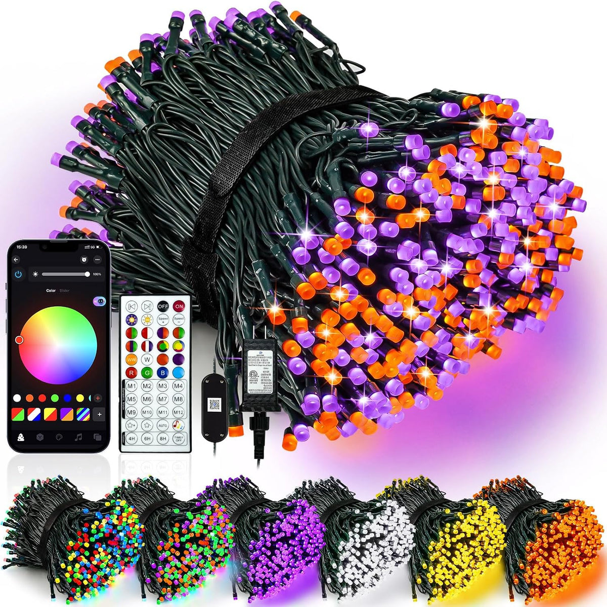 Guirnalda de luces navideñas inteligentes con cambio de color, cont...