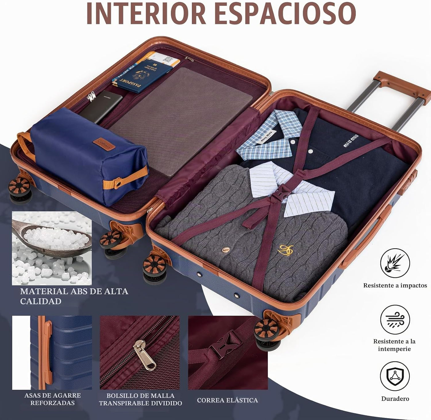 Cosbarn Juegos de equipaje de 5 piezas maletas con ruedas, Azul osc...
