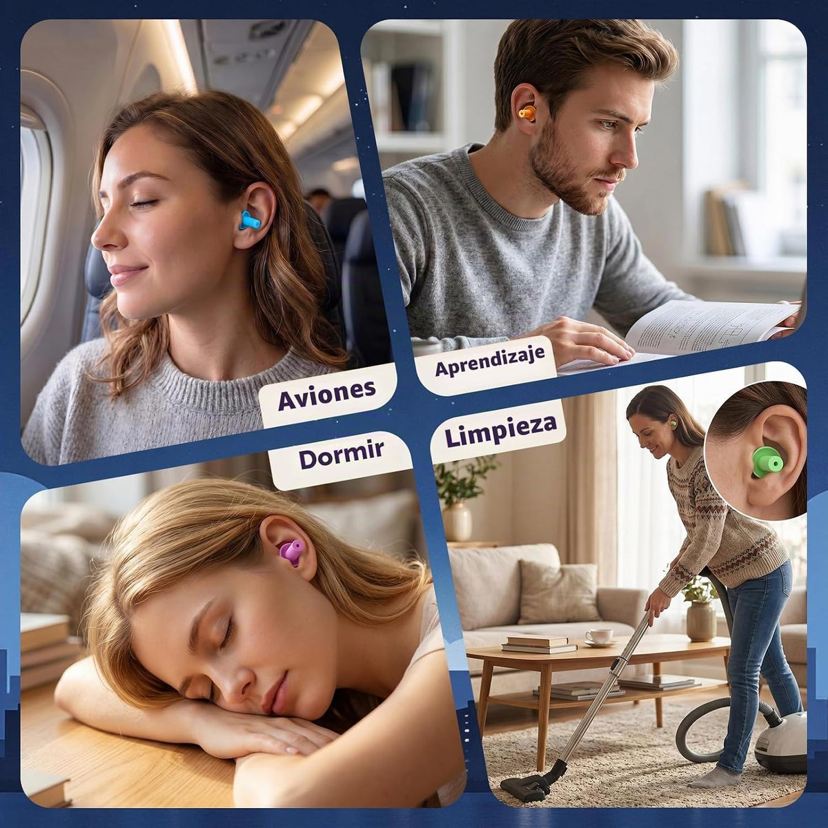 20 pares de tapones para los oídos para dormir, reutilizables de 32...