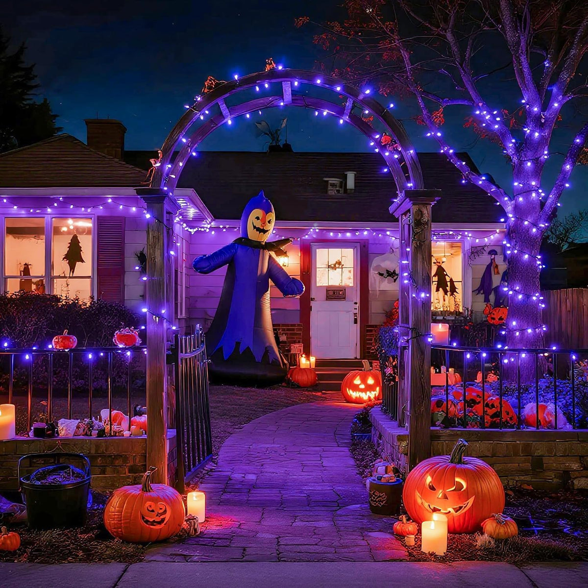 JMEXSUSS 250 luces LED moradas de Halloween, luces moradas conectab...