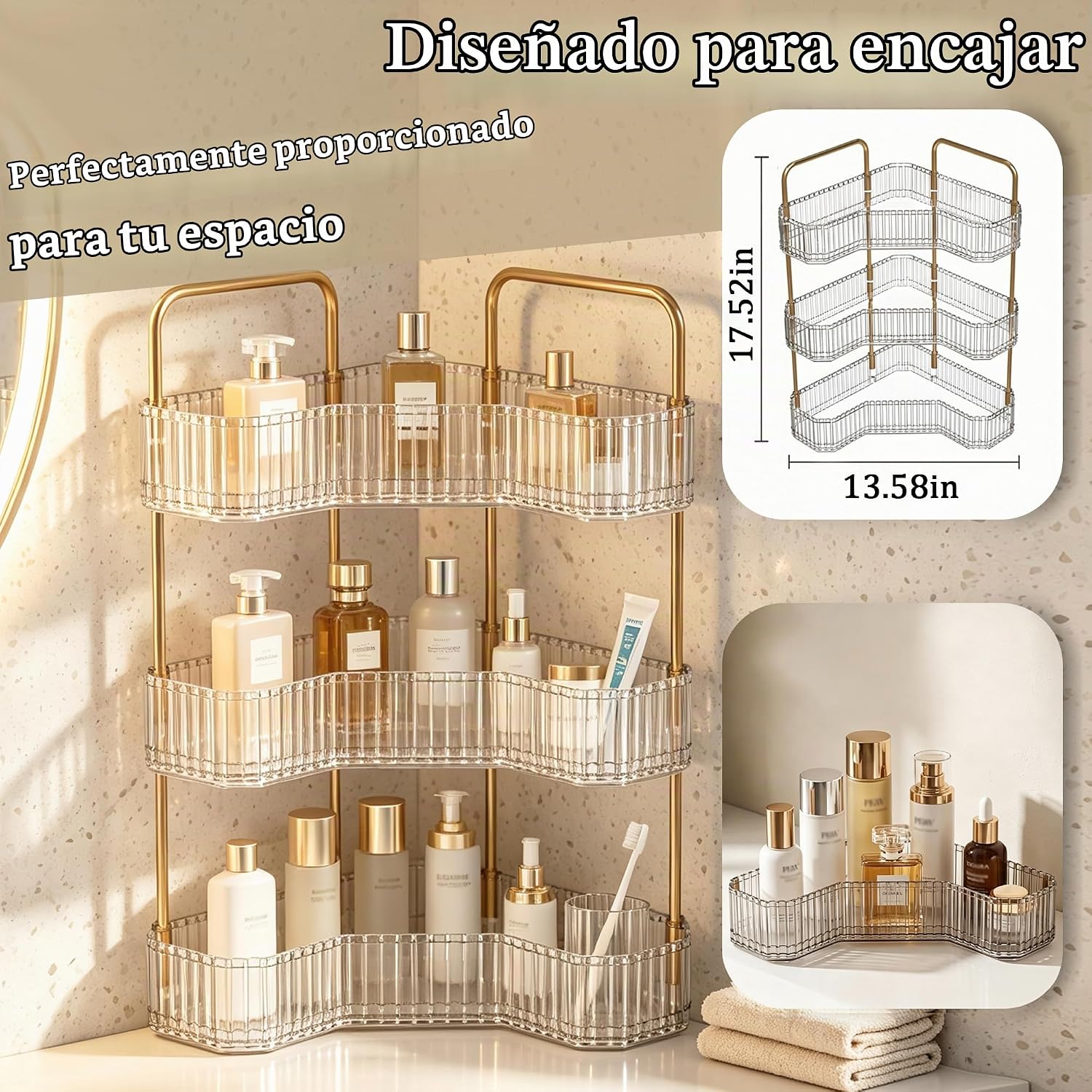 Organizador de baño esquinero de 3 niveles, estante para mostrador...