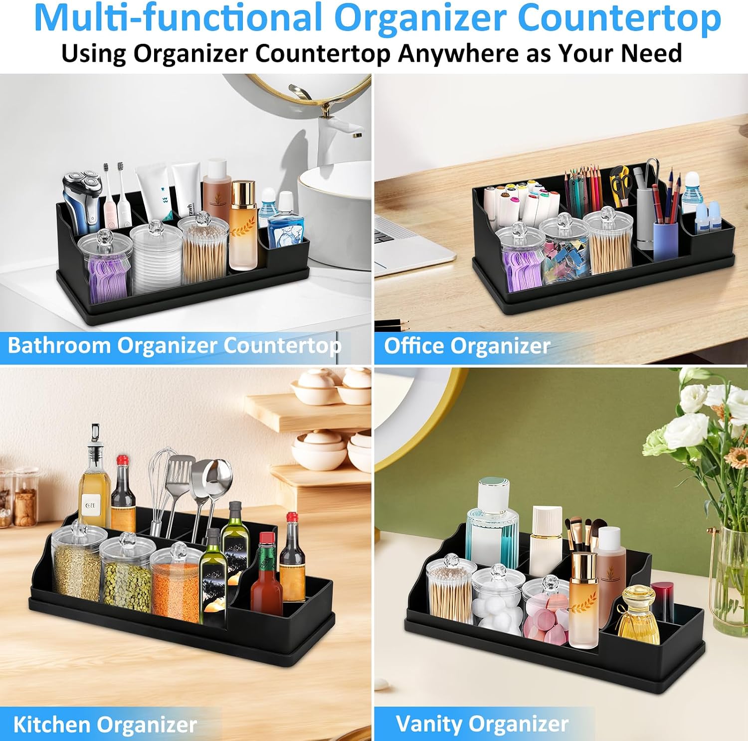 Organizador de mostrador de baño, soportes grandes de silicona negr...