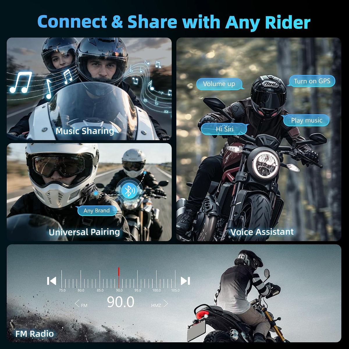 CHUANYUE Auriculares Bluetooth para motocicleta con altavoces de ca...