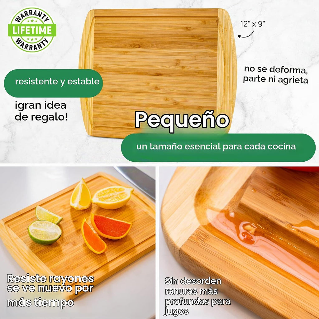 GREENER CHEF Tabla de cortar pequeña de bambú de 12 pulgadas con re...