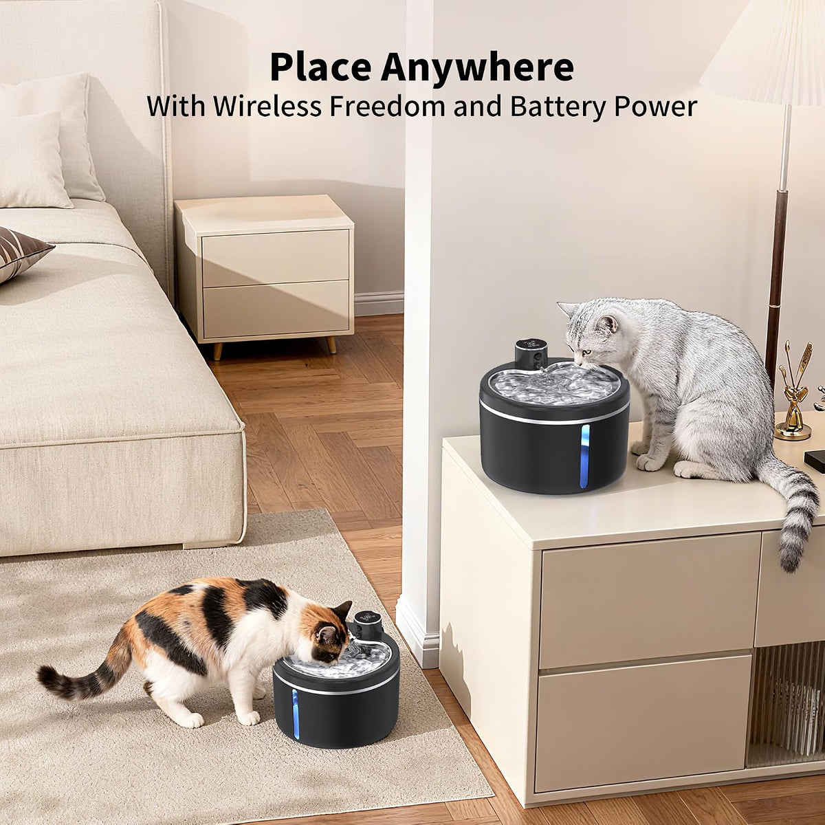 Fuente de agua para gatos sin cable, fuentes para mascotas de 108 o...