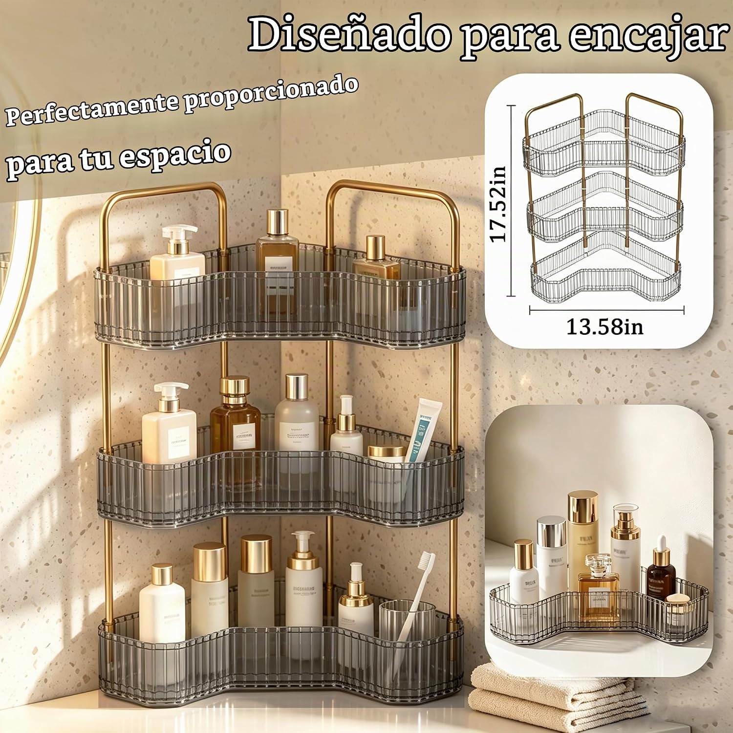 Organizador de baño esquinero de 3 niveles, estante para mostrador...