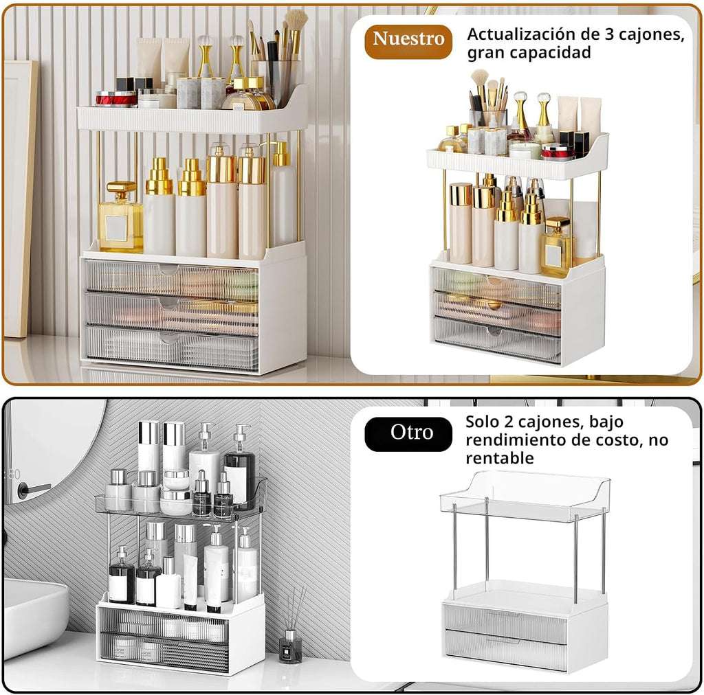 Organizador de encimera de baño de 3 cajones, organizador de maquil...