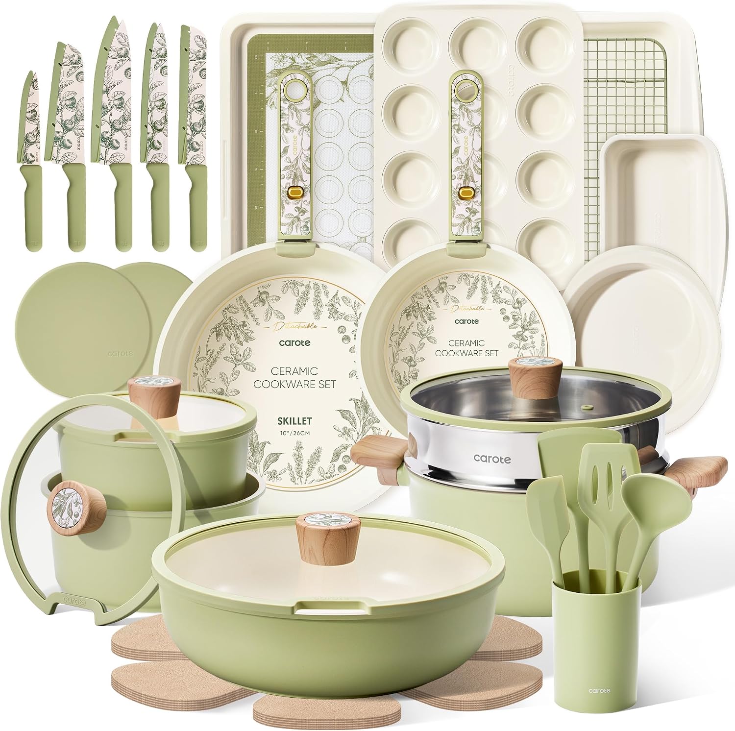 CAROTE Juego de Baterías de Cocina de Cerámica de 42 Piezas, Juego...