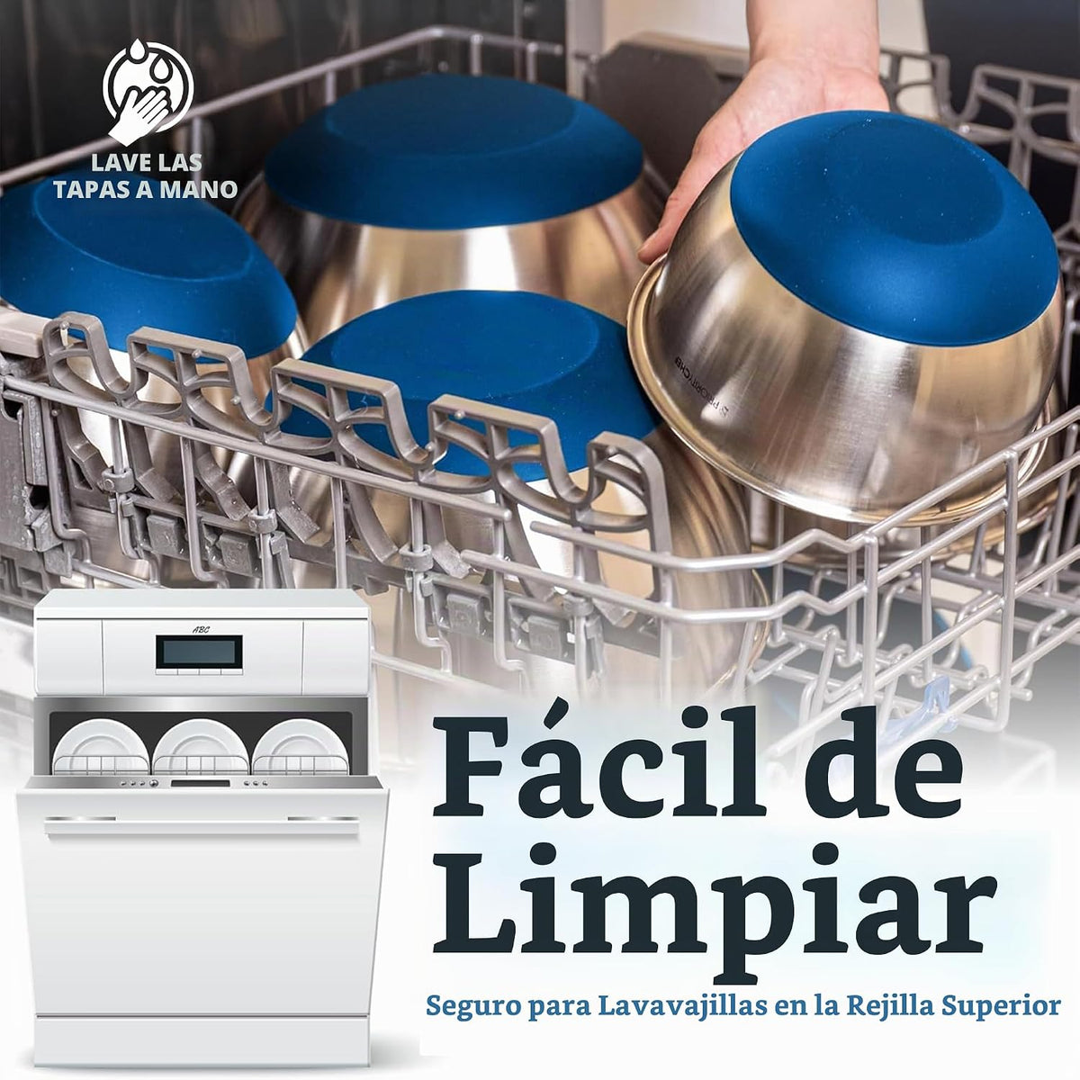 Priority Chef - Juego de cuencos de acero inoxidable con tapas, 3 a...