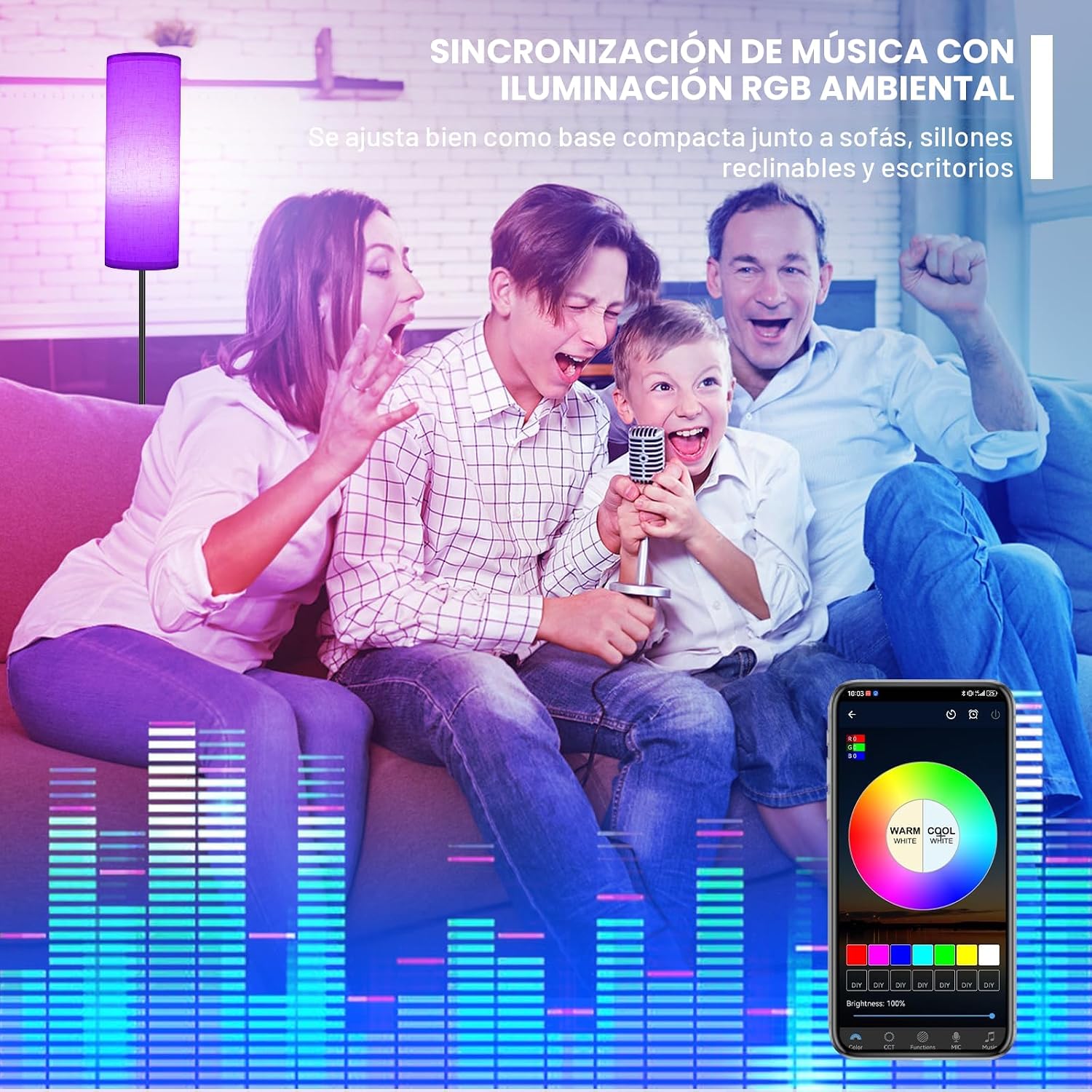 FRIDEKO HOME Lámpara de pie, iluminación ambiental que cambia de co...