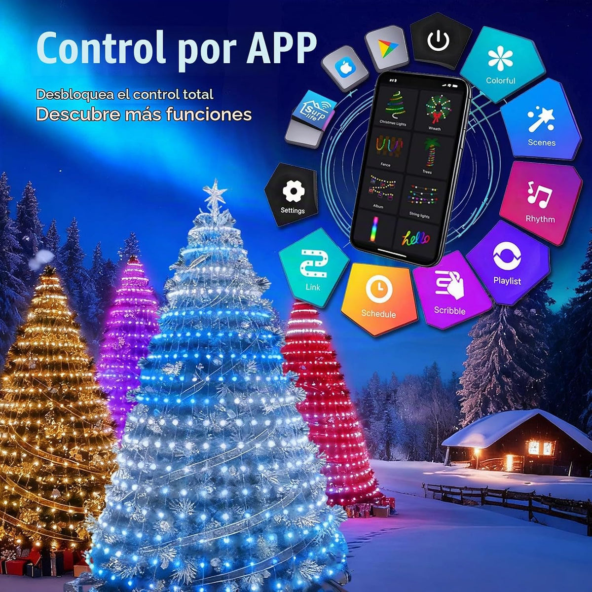 IC ICLOVER - 400 luces LED inteligentes para árbol de Navidad, con...