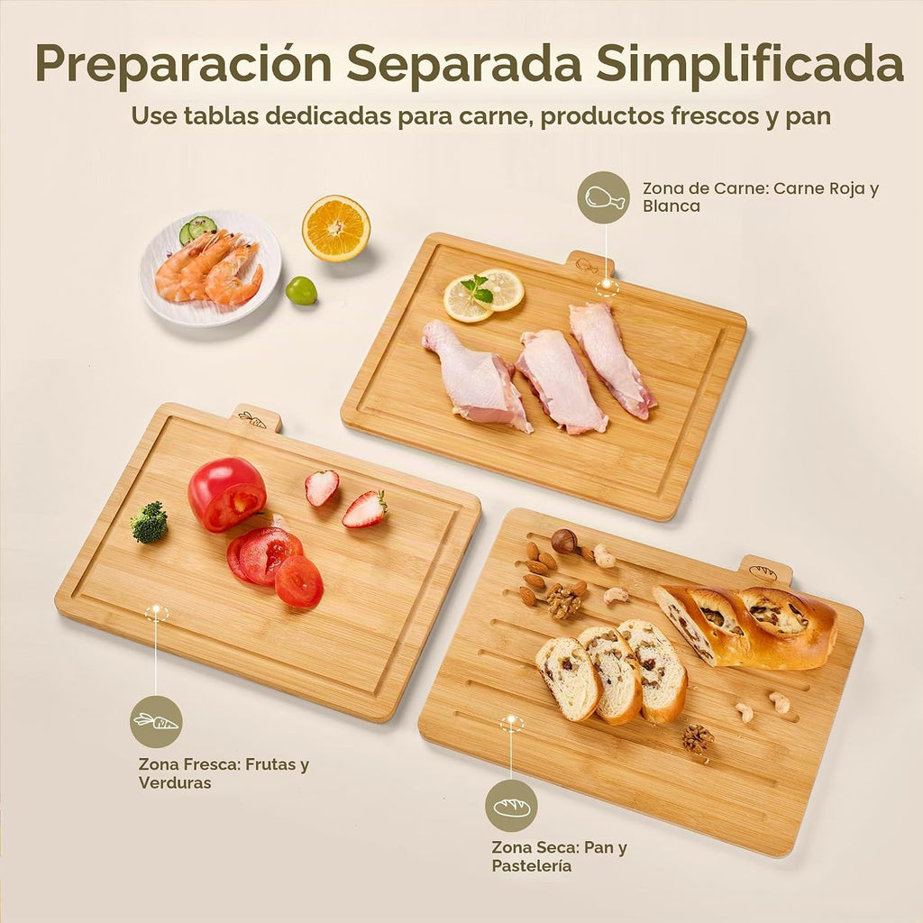 Coktaseleg Juego de 3 tablas de cortar de bambú para cocina, grande...