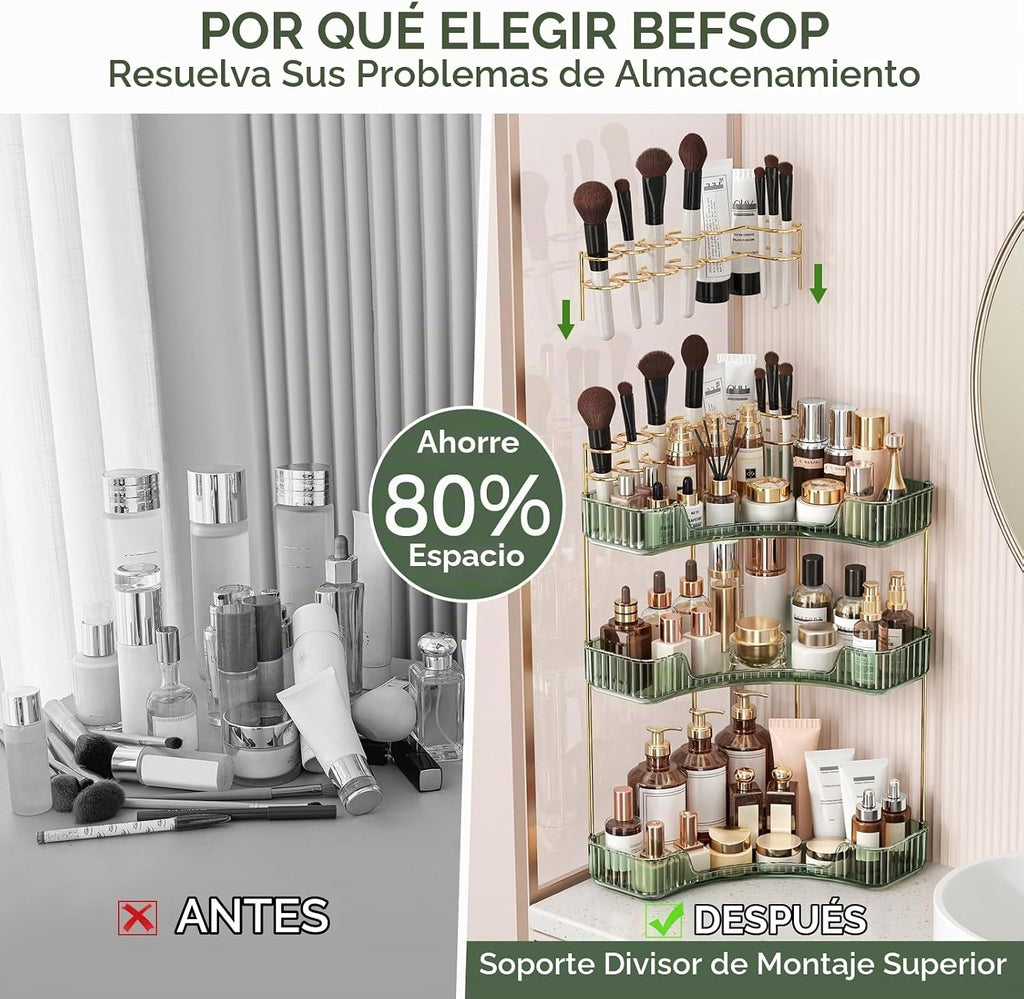 BEFSOP Organizador esquinero de baño, organizador de maquillaje mej...
