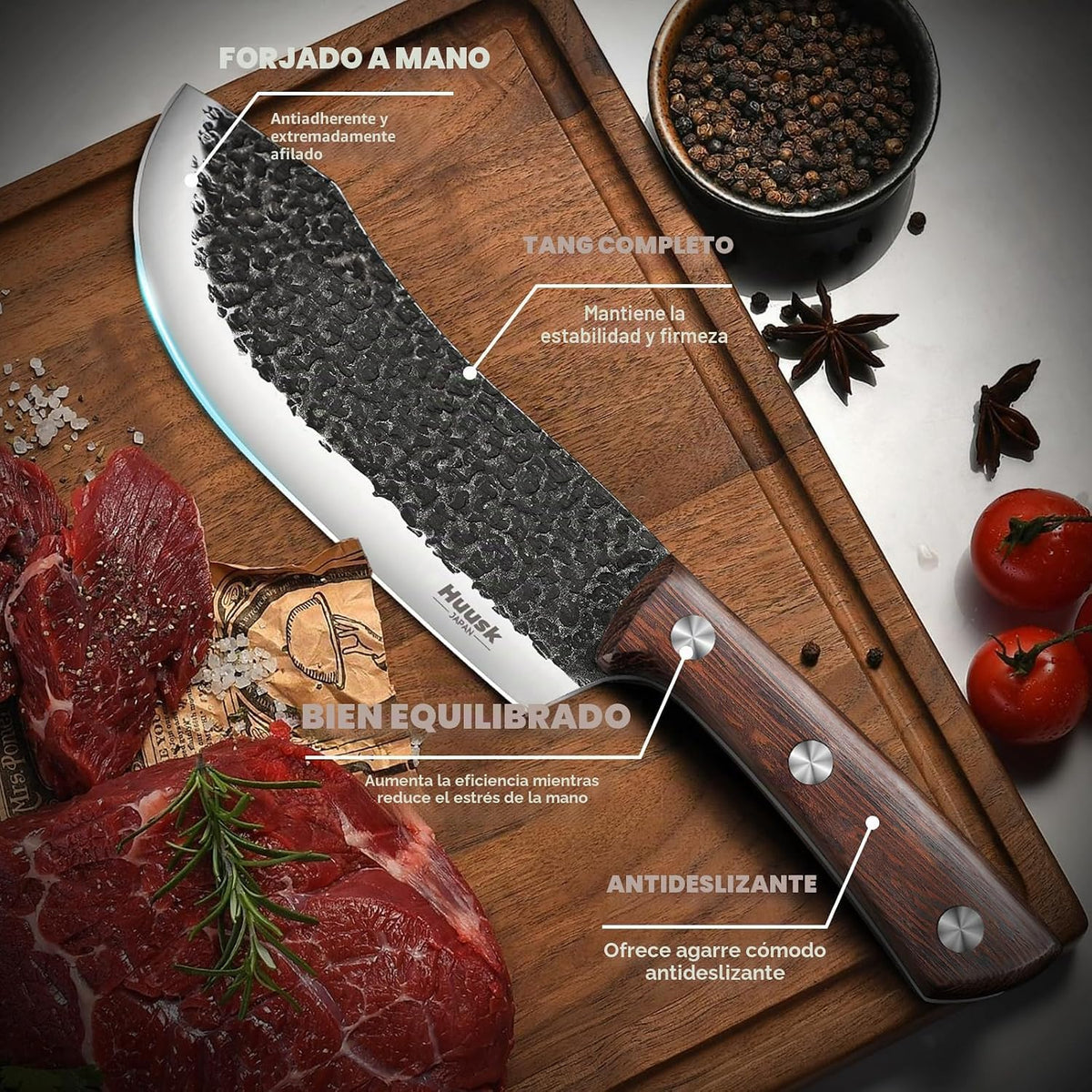 Huusk - Juego de cuchillos de carnicero para corte de carne 10 piez...