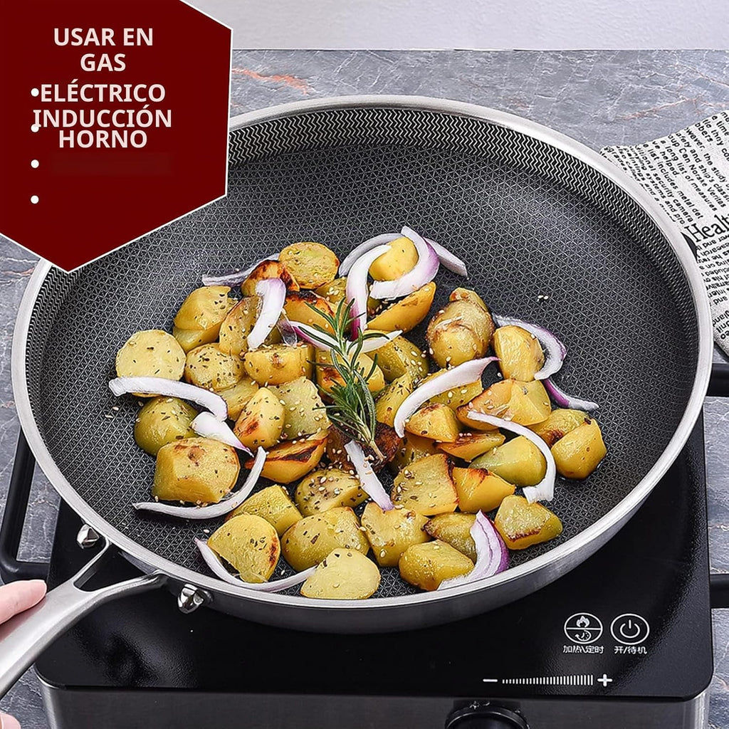 LOLYKITCH 6 QT Sartén para saltear de acero inoxidable de tres capa...