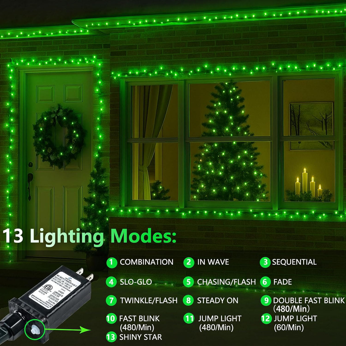 Guirnalda de 200 luces LED conectables, luces de Navidad de 66 pies...