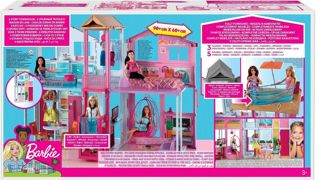 Barbie - Casa de muñecas de 3 pisos | Ascensor, silla de columpio,...