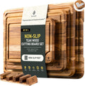 Juego de 4 tablas de cortar de madera de teca para cocina, resisten...