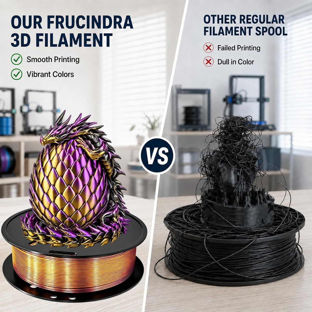 Frucindra Filamento de impresora 3D PLA+ de seda presecado, filamen...