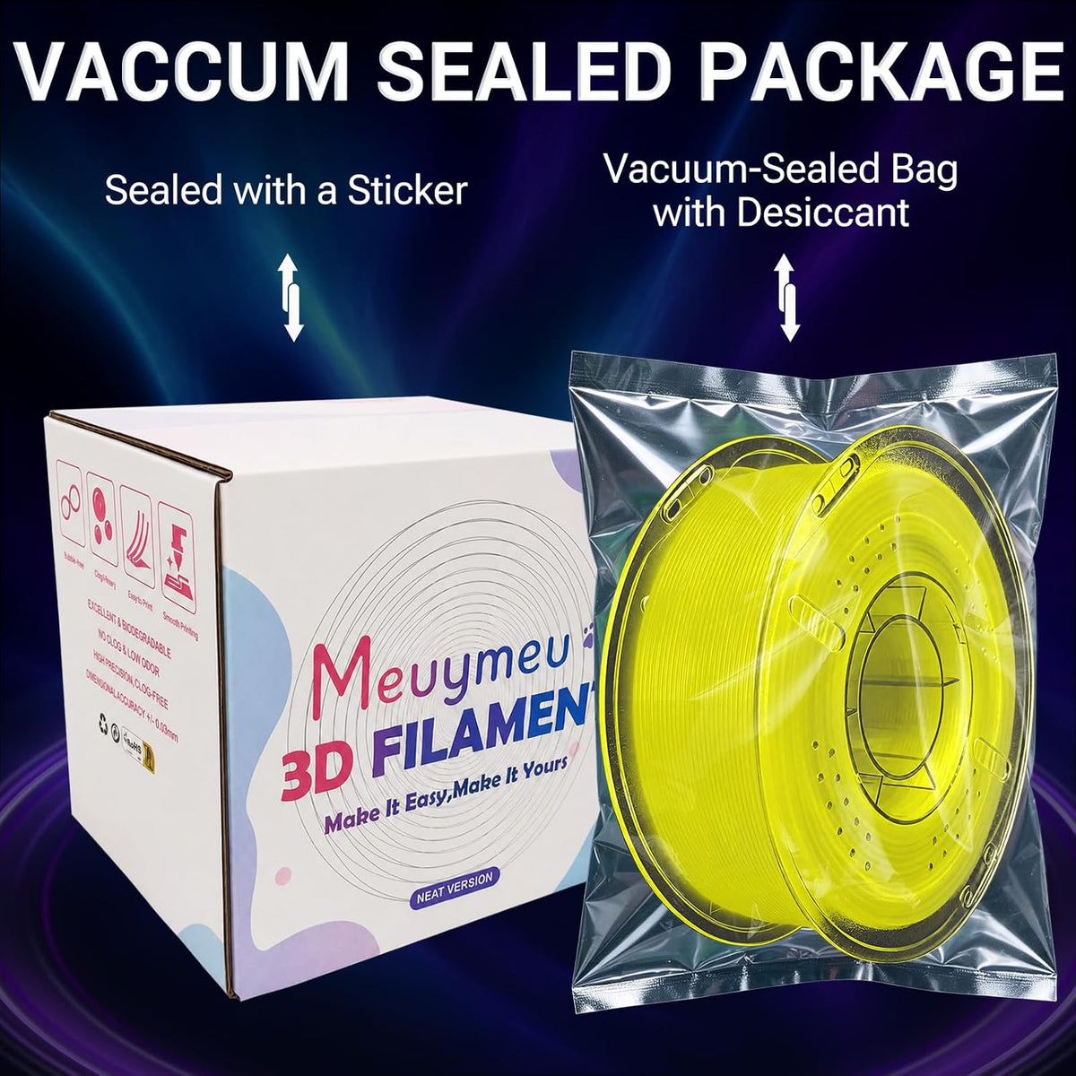 Meuymeu Filamento PLA amarillo en la oscuridad de 2.2 lbs, filament...