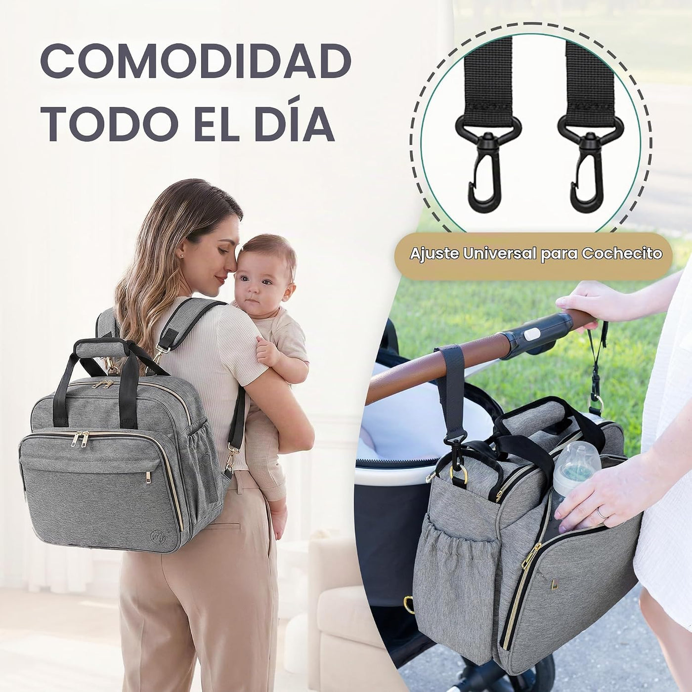 Mellories Bolsa de pañales convertible 4 en 1 para bebé, se convier...
